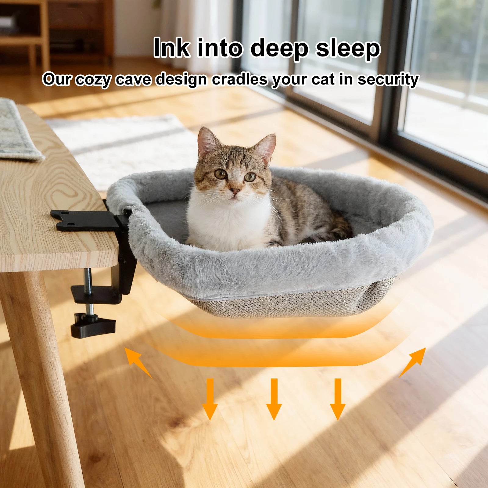 Foldable Cat Desk Bed | Plush Semi-Circle Hammock Perch for Home & Office