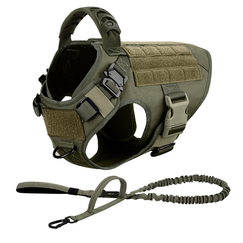 Premium Heavy-Duty Tactical Dog Harness & Leash Set | No-Pull Professional Vest with MOLLE Panels & Quick-Release Buckle