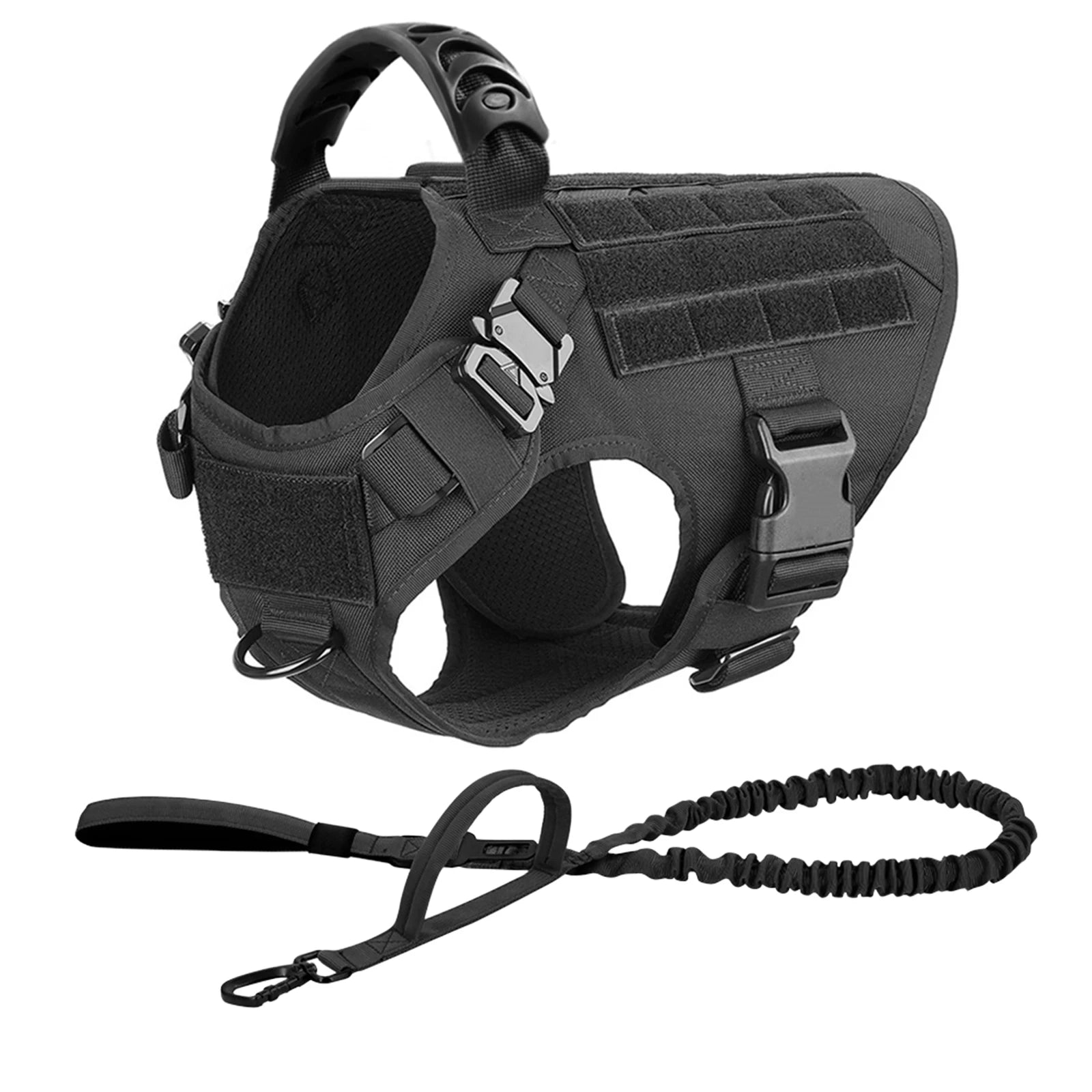 Premium Heavy-Duty Tactical Dog Harness & Leash Set | No-Pull Professional Vest with MOLLE Panels & Quick-Release Buckle