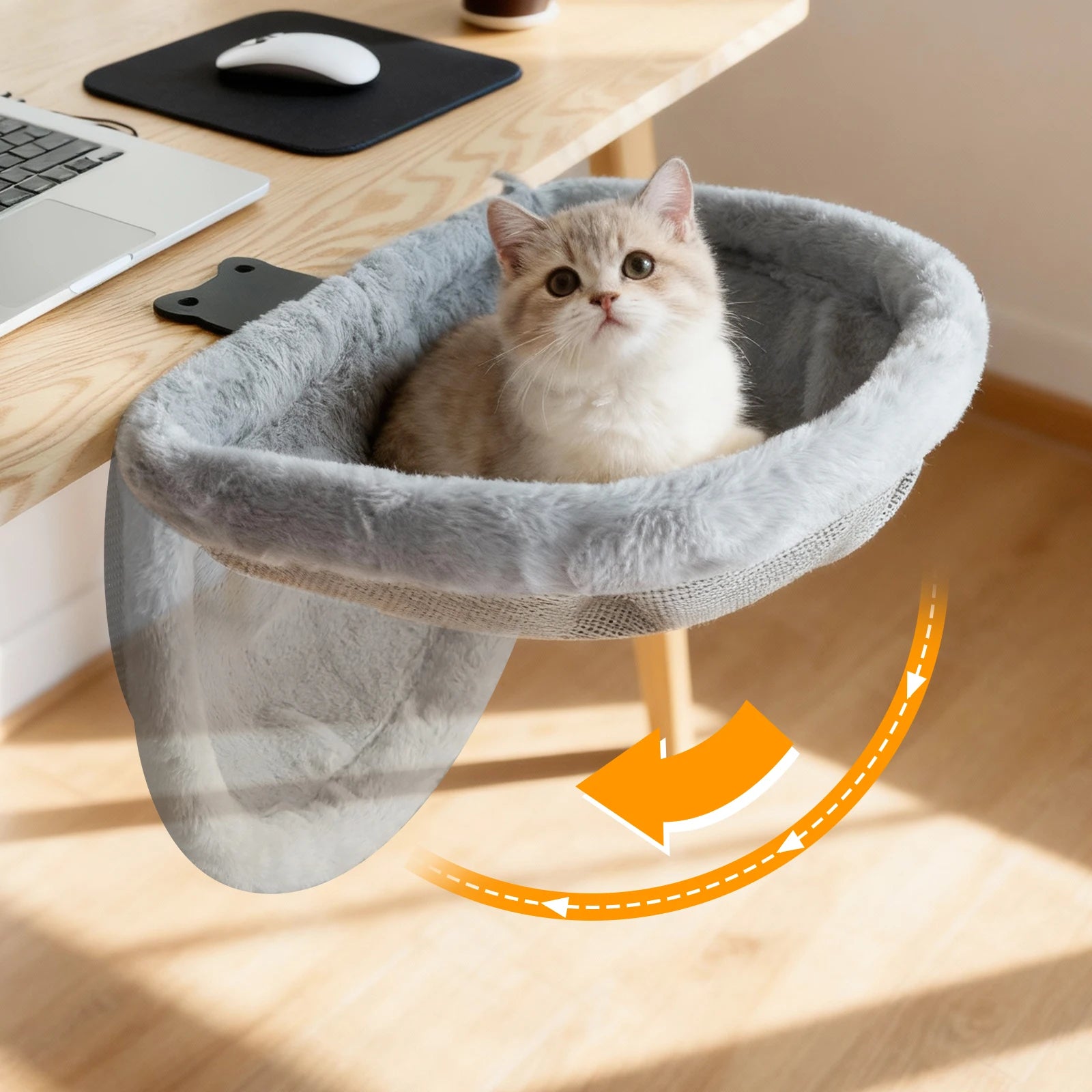 Foldable Cat Desk Bed | Plush Semi-Circle Hammock Perch for Home & Office