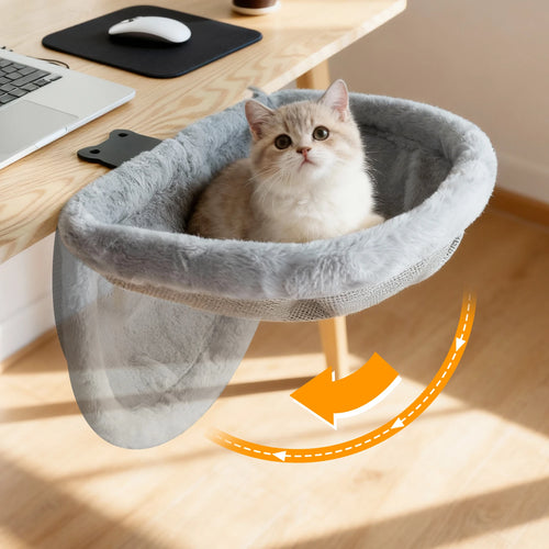 Foldable Cat Desk Bed | Plush Semi-Circle Hammock Perch for Home & Office