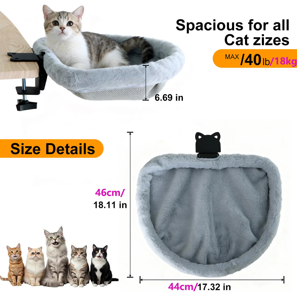 Foldable Cat Desk Bed | Plush Semi-Circle Hammock Perch for Home & Office