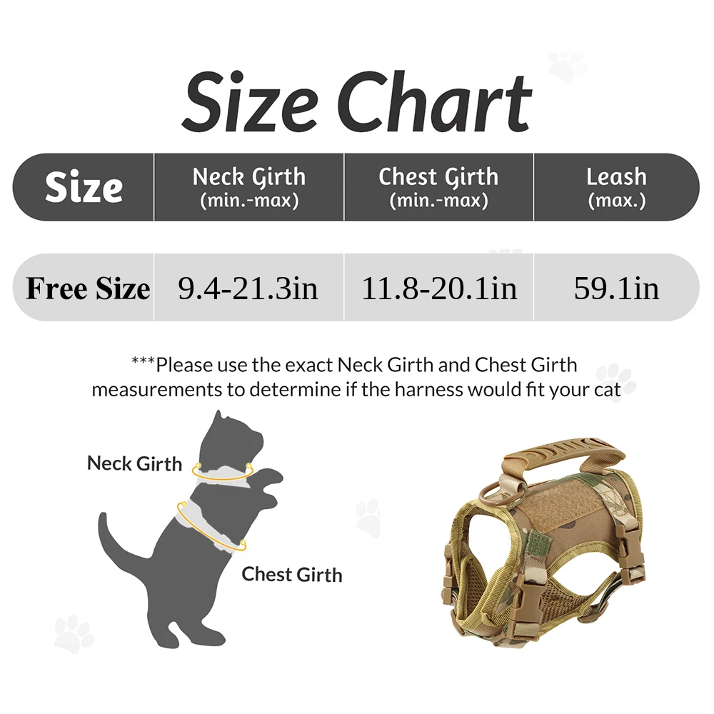 Tactical Cat Harness and Leash Set | Escape-Proof Mesh Vest, One Size Fits All